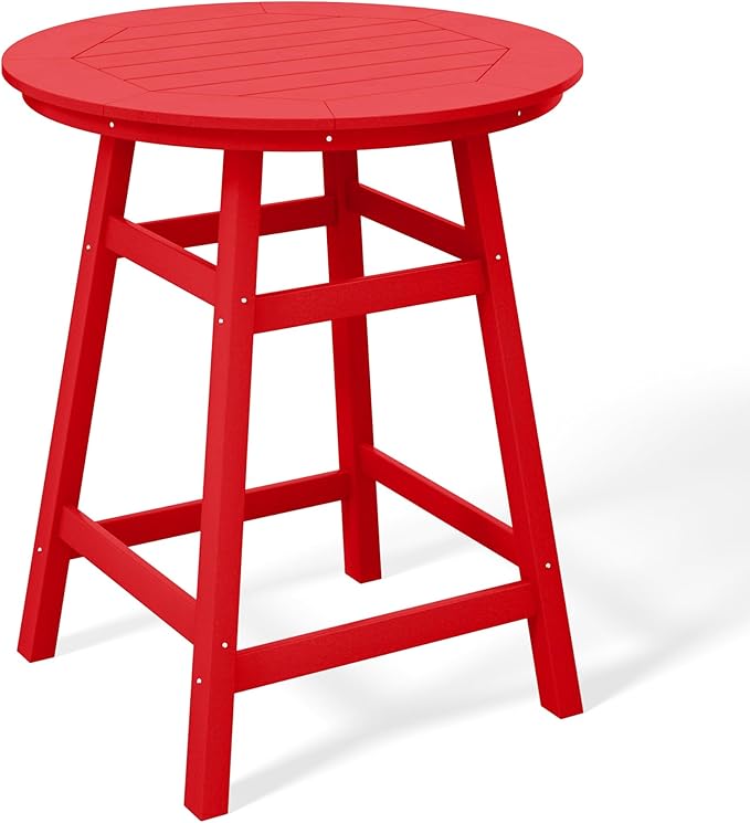 Costaelm Patio Bistro Table, 37" Counter Height Round Patio Cocktail Bar Table with Umbrella Hole, Outdoor Bistro Dining Pub Table for Front Porch Deck Backyard Garden, Red