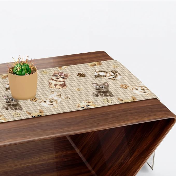 Cute Puppy Table Runner Kitchen Dining Table Runner 13*48in Table Center Decor for Indoor Outdoor Home Holiday Party