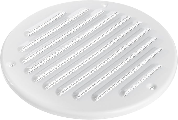 White Metal 5'' Inch Round Ventilation Grille - Inside/Outside use - (Grille: 5''Ø/Cover Area: 6.25''Ø) - Air Vent Louver - Available 4 Sizes / 2 Types / 1 Color.
