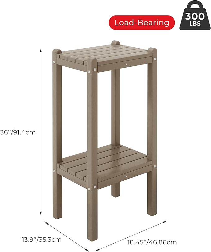 Costaelm Outdoor Side Table, 2-Tier Small Patio Coffee Tables for Outside, Outdoor End Tables for Patio, Adirondack Side Table for Outside, Outside Table for Pool, Porch, Garden, Weathered Wood