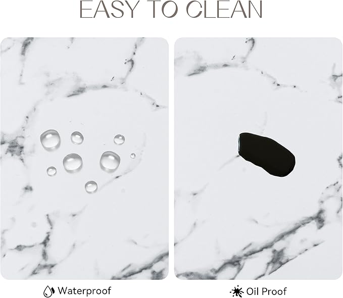 Romanstile Vinyl Placemats Set of 4-12 X 17 Inch - Heat Resistant Place Mats 100% Waterproof Oilproof Wipeable Reversible Faux Leather Table Mats for Kitchen, Dining, Party, Outdoor, Marble