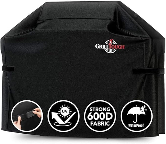 Heavy Duty BBQ Grill Cover for Outdoor Grill, 58 Inch – Waterproof, Weather Resistant, UV & Fade Resistant with Adjustable Straps – Gas Grill Cover for Weber, Genesis, Charbroil, etc. Black