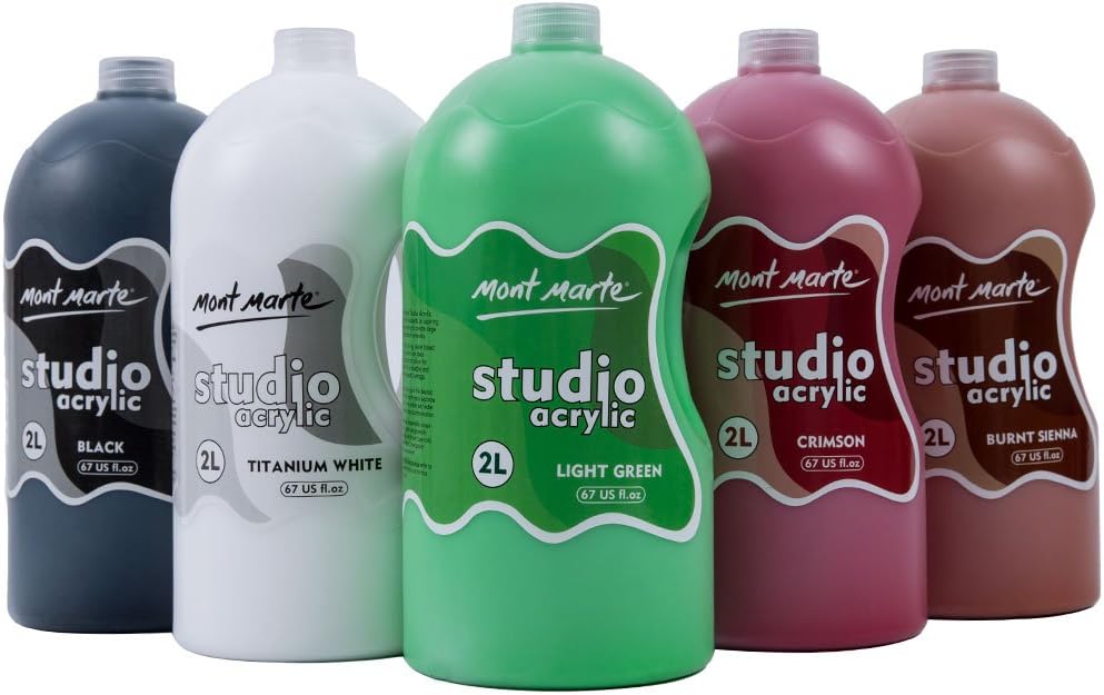 Mont Marte Discovery School Acrylic, Burnt Sienna, 1/2 Gallon (2 Liter). Ideal for Students and Artists. Excellent Coverage and Fast Drying. Pump Lid Included.