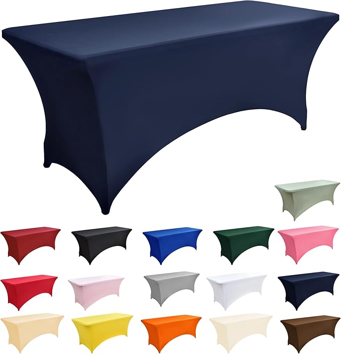 6-Pack 6ft Spandex Table Covers for Rectangle Standard Folding Tables - Wrinkle Resistant Stretch Tablecloths - Ultimate Fitted Table Protector for Parties, Trade Shows, Wedding