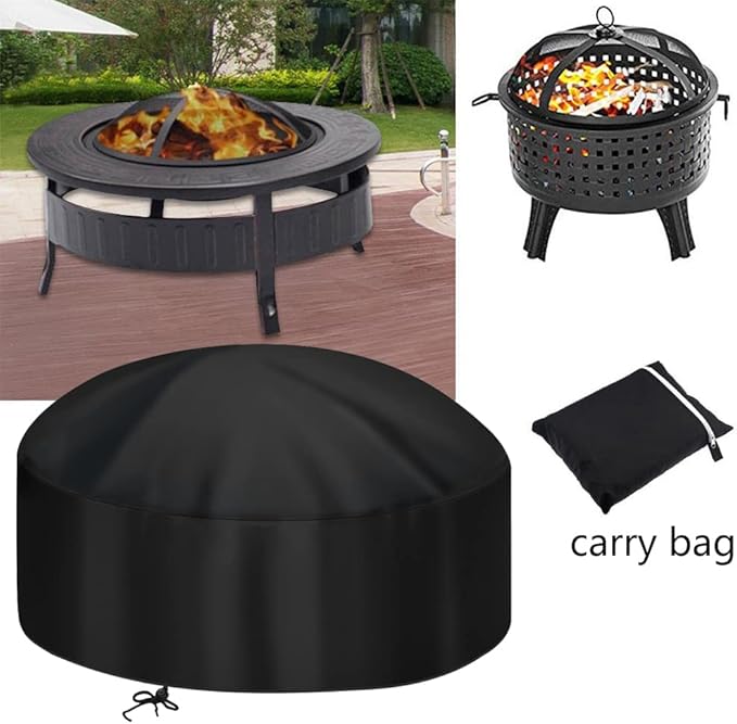 30-Inch Fire Pit Cover for 28-32 inch Round Fire Pit, Heavy Duty 300D Oxford Fabric Waterproof Dustproof Fire Bowl Cover All-Season Protection 32"Dia x 16"H