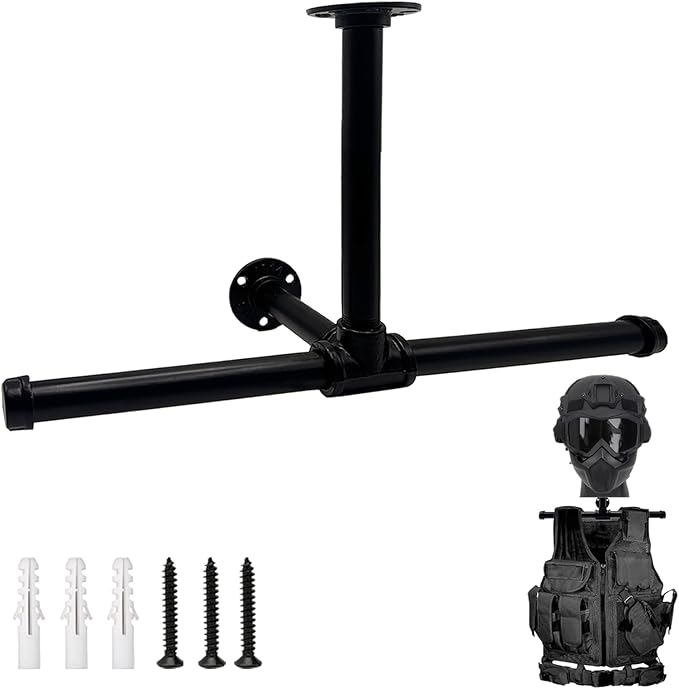 Wall Mount Vest Hanger Tactical Gear with Helmet Display Stand, Heavy Duty Police Gear Rack, Airsoft Plate Carrier Accessories, Samurai Armor Holder, Motorcycle Gear Storage