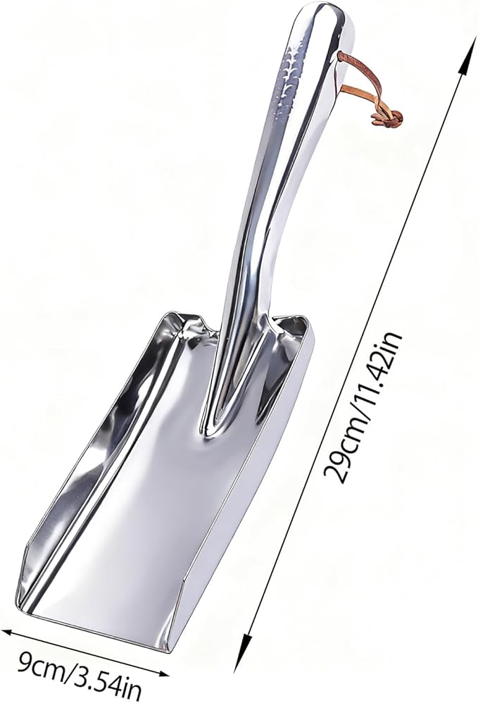 Metal Garden Ash Shovel, Silver, Stainless Steel, Compact Size, for Fireplace, BBQ, Charcoal Cleanup
