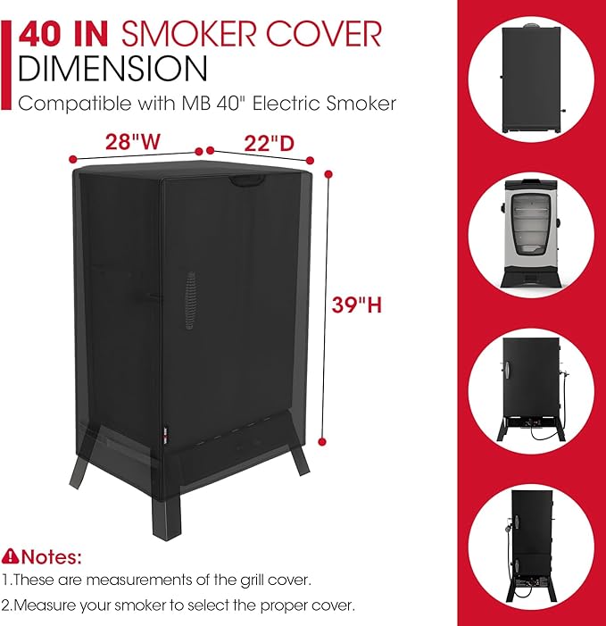Unicook Electric Smoker Cover 40 Inch, Heavy Duty Waterproof Vertical BBQ Smoker Grill Cover for Masterbuilt, All Weather Resistant, 28" W x 22" D x 39" H