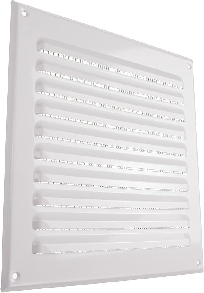 Vent Systems - 8 x 8 Inch (Inner) White Metal Square Soffit Air Vent Grille Cover, Register Vent Deflector Louver Built-in Mesh HVAC for Bathroom Home Office Kitchen 10" x 10" (Outer)