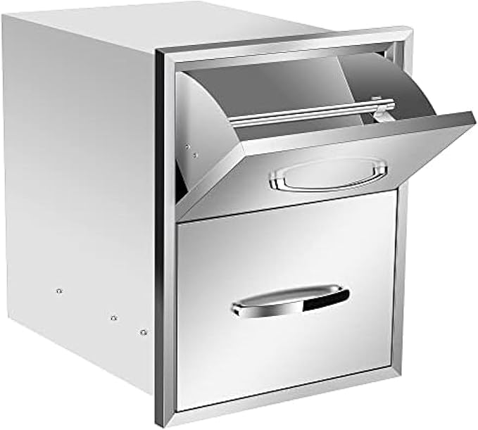 BBQ Outdoor Kitchen Drawers Stainless Steel 3-Drawer BBQ Drawer Enclosed Built-in Drawer Flush Mount for Outdoor Kitchens & BBQ Islands,16Wx20Dx20H