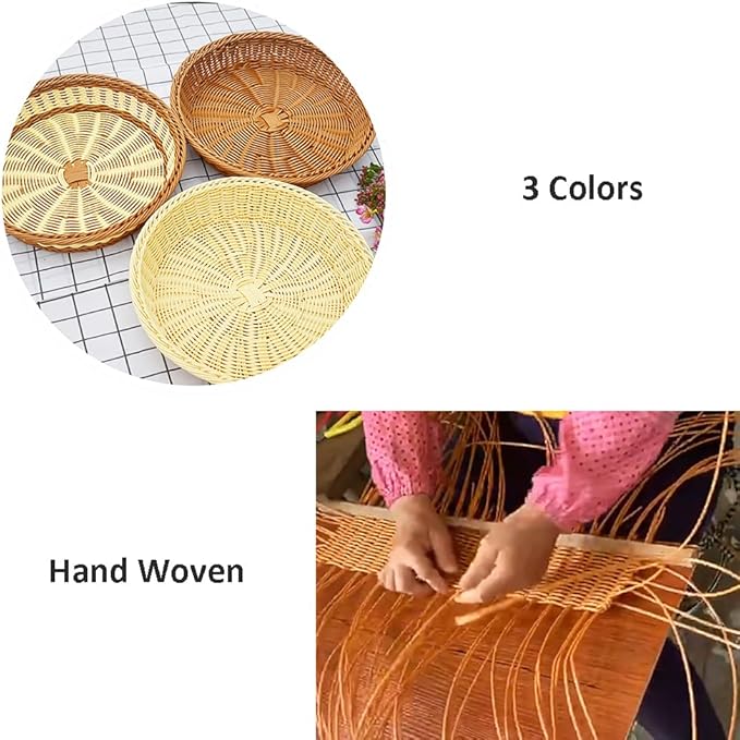 RT&BS 2pcs Round Wicker Bread Basket, Christmas Food Baskets, Eco-Friendly Sturdy Stackable Fruit Basket for Kitchen, Store, Restaurant, Party (Bicolor, M)