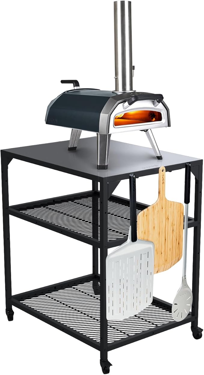 ooni Medium Modular Outdoor Table - 31x22x35 Inch Stainless Steel Pizza Oven Stand, Barbecue Cart, Outdoor Pizza Station