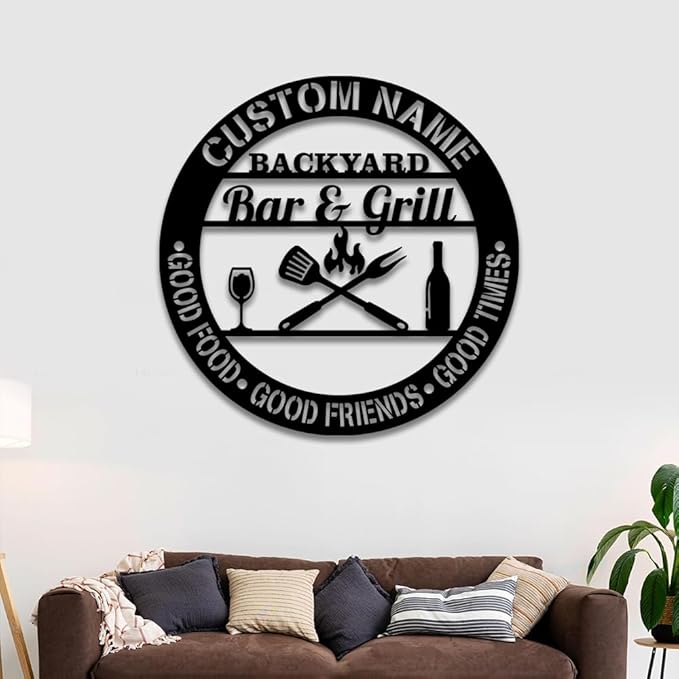 Backyard Bar & Grill LED Sign - Personalized Name Signs with Lights, BBQ Grill Wall Art, Neon Signs For Wall Décor, Bar Sign for Patio, Man Cave, Porch