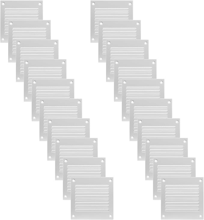 Vent Systems 4'' x 4'' Inch (Overall Dimensions) Pack of 20 - White Air Vent Cover - Metal Air Return Grill with Built in Guard Screen - HVAC Ducting Vent Duct Cover for Interior, Exterior Use