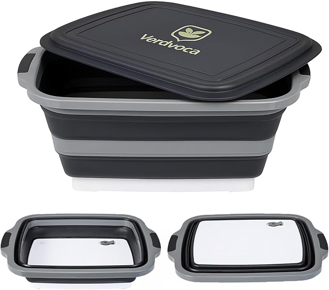 2 Pcs 16L Black Collapsible BBQ Prep Tub