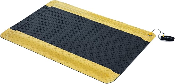 2' x 3' ESD Anti-Fatigue Conductive Mat, Durable Heavy Duty Diamond Plate, Non Slip Waterproof Floor Mats for Commercial&Industrial Work, Thick 3/4” with Yellow Border