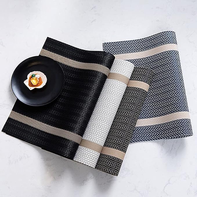 PIGCHCY Luxurious Placemats Set of 8, 18 x 12 inches Elegant Placemats Non-Slip Washable Durable Table Mats for Home/Dining Room Decoration (Black)