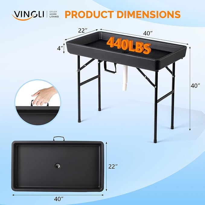 VINGLI 4FT Ice Table, Portasble Cooler Side Table with Removable Skirt, Patio Table, Indoor & Outdoor Bar for Events, Parties and Camping Black