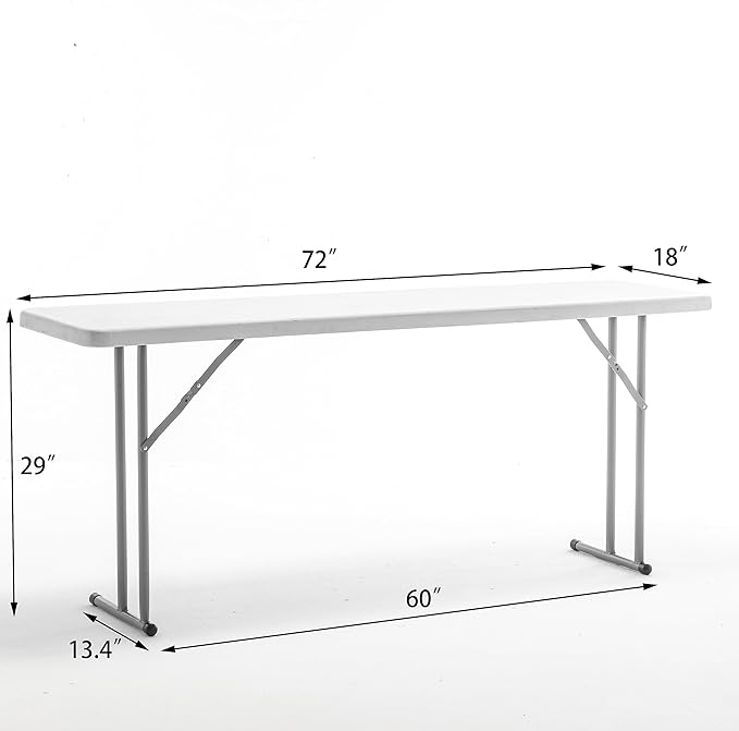 BTEXPERT 6-Foot - 72" Long White Plastic Folding Seminar Training Table Portable 18" Wide Narrow, 29" High, Events Indoor Outdoor Lightweight Set of 10