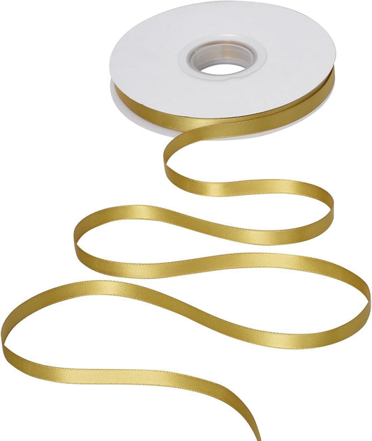 YAMA Gold Double Faced Satin Ribbon 3/8 Inch 25 Yards, Thin Gold Christmas Ribbon for Christmas Tree Gift Wrapping Crafts Party Decoration