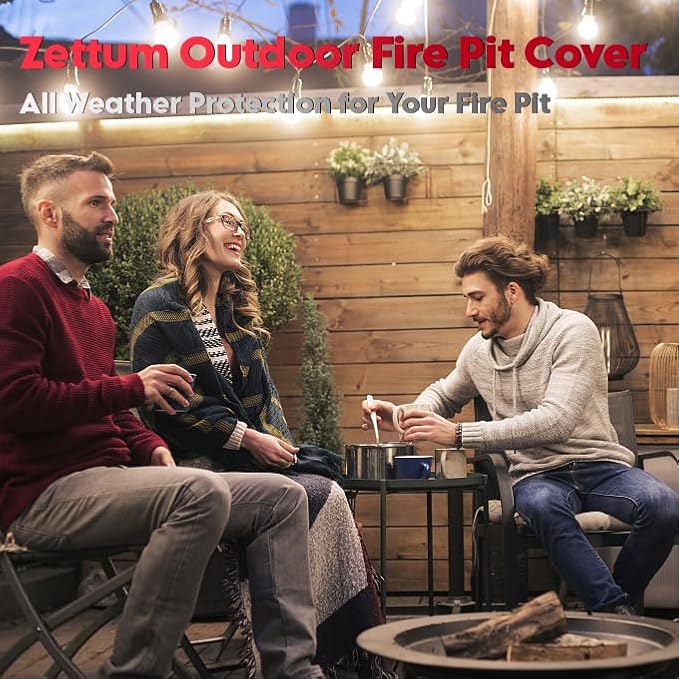 Zettum Fire Pit Cover Round 44 Inch - Outdoor Firepit Cover Heavy Duty & Waterproof, 600D Patio Fire Table Covers Gas Fire Pit Accessories Fade & Weather Resistant Brown - 44 x 44 x 24 Inch