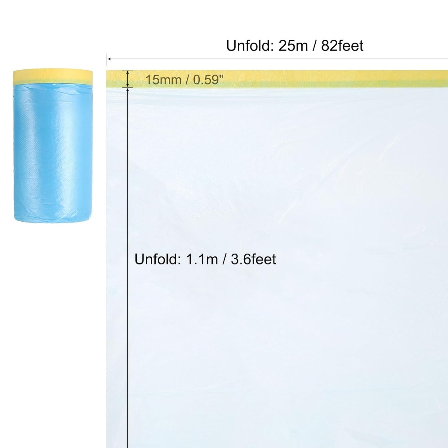 uxcell Pre-Taped Masking Film, 3.6ft x 82ft Plastic Paint Drop Cloth with Medium-Tack Painters Tape for Painting Spraying Protection Blue Film 3Pcs