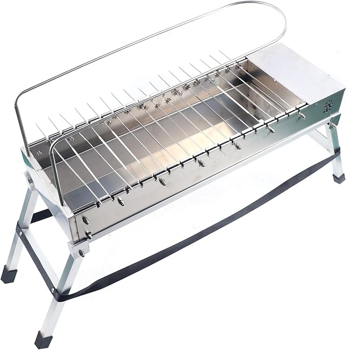 Automatic Rotating Electric BBQ Grill Foldable Kabob Grill Stainless Steel Rotating Barbecue Grill with 17 Grill Rods Portable BBQ Grill for Backyard, Garden, Courtyard