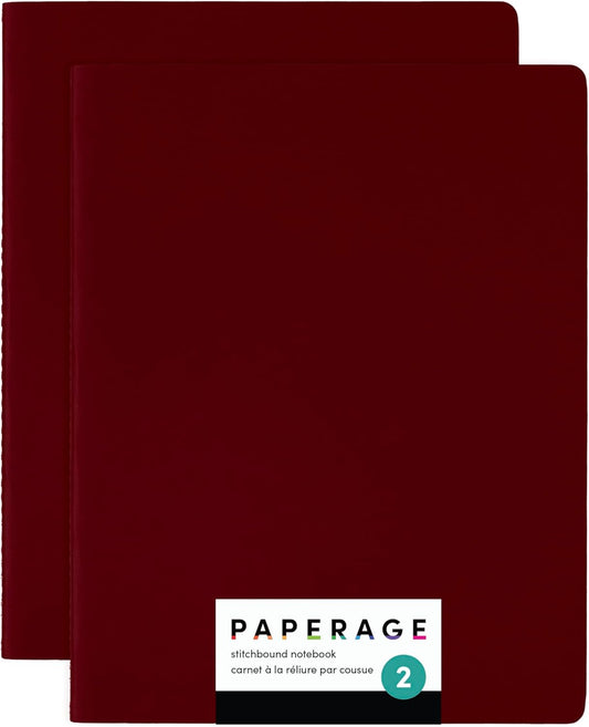PAPERAGE Soft Cover Lined Journal Notebook, 2 Pack, (Burgundy), 100 Pages, Large 7.5 inches x 9.5 inches, College Ruled, Ideal for Note Taking & Travel Journal