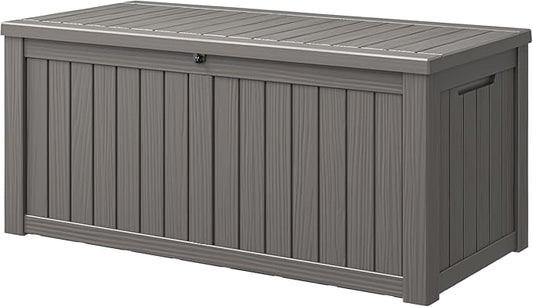 NUNU LAB 180 Gallon Outdoor Storage Box,Resin Large Sturdy Deck Box, Backyard Outside Storage Box Waterproof with Double Wall Panels,Package Delivery Garden Outdoor Hose