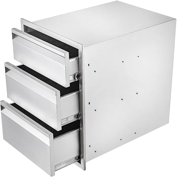 Outdoor Kitchen Drawers 18" W x 24" H x 23" D Triple BBQ Drawers Stainless Steel Built-in Drawer for Patio Grill Station or Outdoor Kitchen Island