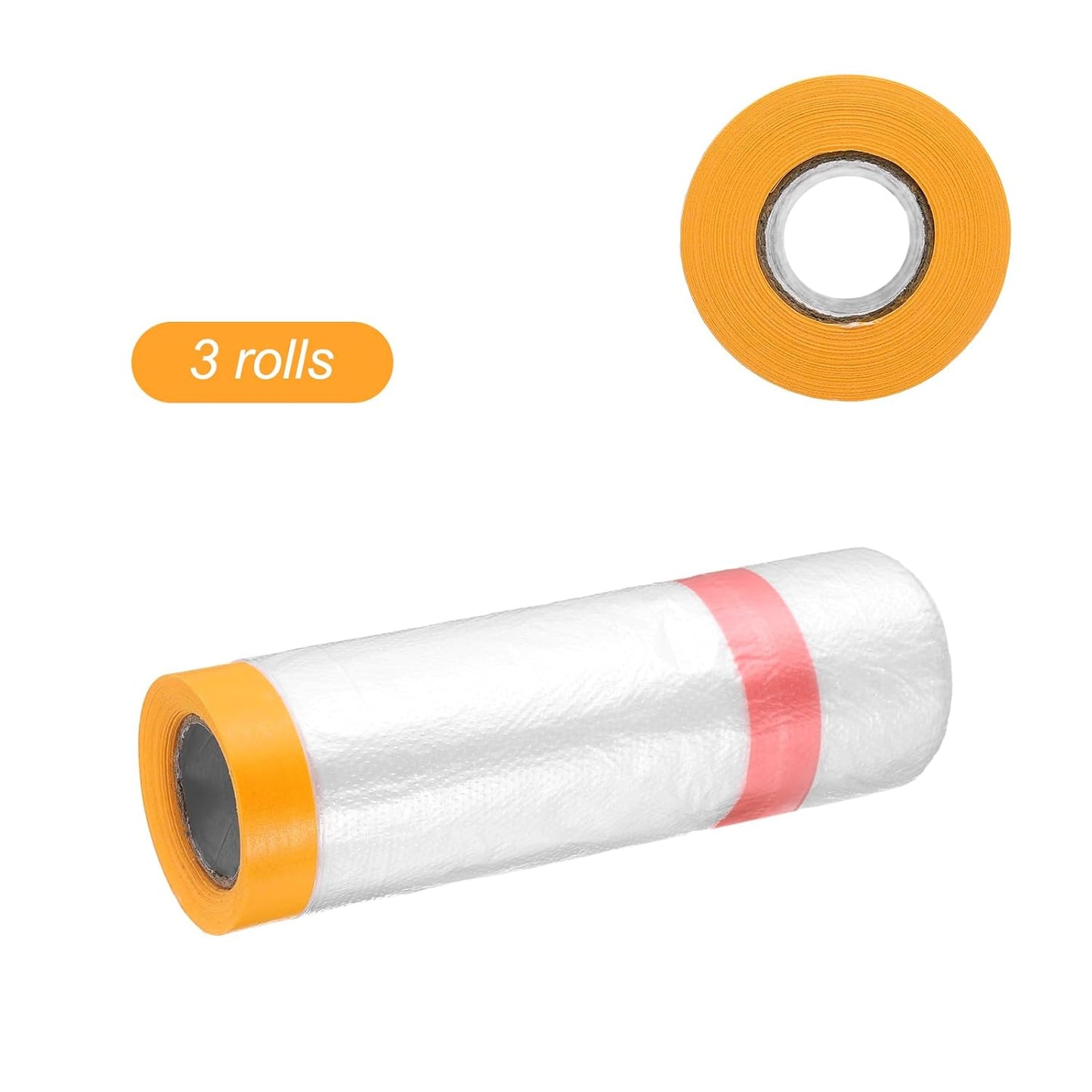 HARFINGTON 3 Rolls Pre-Taped Masking Film 43.3" x32.8ft Double Adhesive Tape and Drape Painters Plastic Drop Cloth Film with Tape Plastic Sheeting for Automotive Painting Covering
