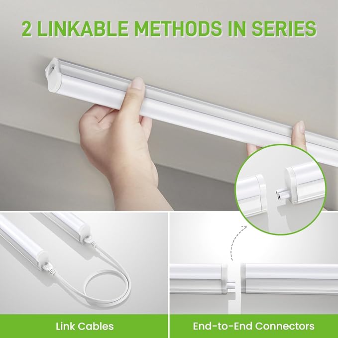 Pak 4FT LED Shop Lights, 2300LM 6500K Cool White, 20W Energy-Saving Super Bright Linkable T5 Ceiling and Under Cabinet Lighting Fixture for Garage, Workshop, Basement, Warehouse, FCC Certified, 6 Pack