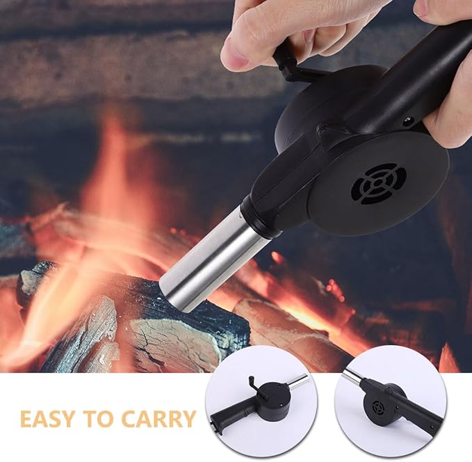 Manual Bbq Air Blower Hand Crank Fan Portable Campfire Bellows for Outdoor Grilling and Camping Fire Pits Black Metal Handheld Grill Accessory
