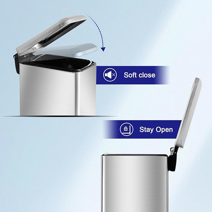 Bathroom Trash Can，5L/1.3 Gallon Trash Can with Removable Liner Bucket, Foot Pedal, Stainless Steel Small Garbage can with Lid for Bathroom,Bedroom,Home Office,Silver