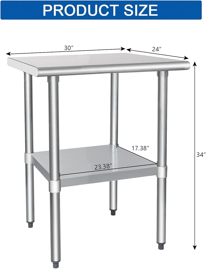 HARDURA Stainless Steel Table 24X30 Inches with Undershelf and Galvanized Legs NSF Heavy Duty Commercial Prep Work Table for Restaurant Kitchen Home and Hotel