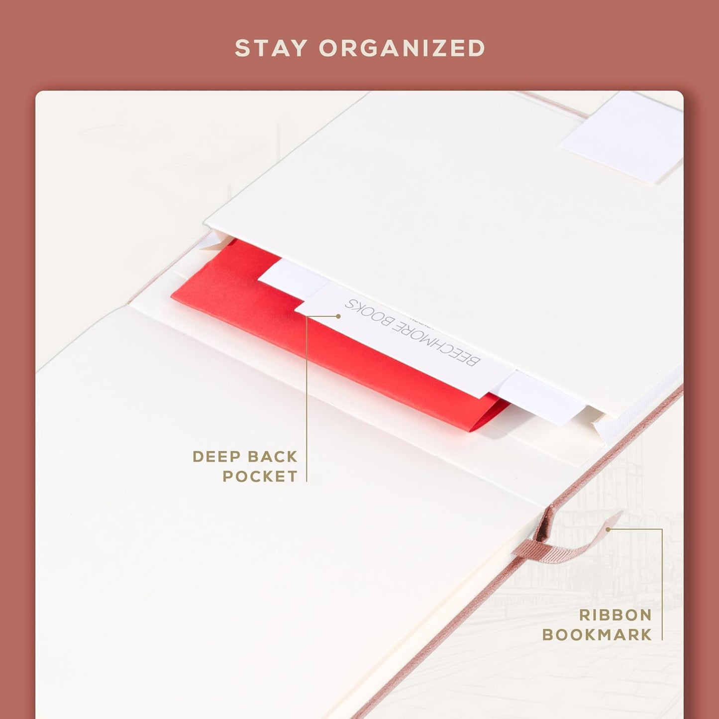 Beechmore Books Square Sketchbook – 8x8 Premium Vegan Leather Bound Large Sketch Book Hardcover with 156 Thick 160gsm Perforated Ivory Pages, Blank Sketch Pad, Gift Boxed Back Pocket, Ribbon Bookmark