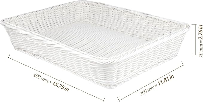5 Pack Poly Wicker Bread Baskets 15.7x11.8x2.8 Inch, Restaurant-Grade Food Display Trays, Moisture-Resistant for Kitchen Storage/Tabletop Serving/Hotel Buffet (White)