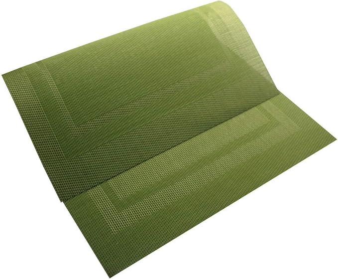 PIGCHCY Heat Insulation Non Slip Plastic Placemats,Washable Easy to Clean Woven Vinyl Kitchen Stain Resistant Placemats for Dining Table Set of 4 (Olive Green)