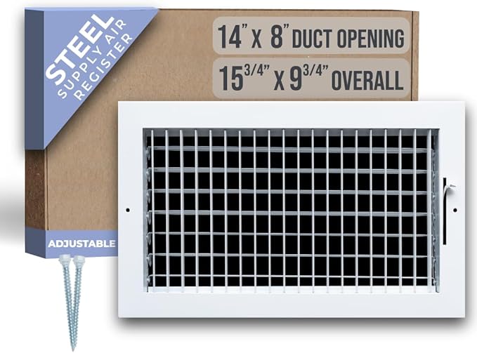 Fits 14x8 Duct Opening Steel Adjustable Air Supply Grille by Handua | Register Vent Cover Grill for Sidewall and Ceiling | White | Outer Dimensions: 15.75" X 9.75"