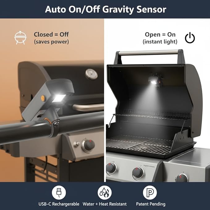 Yukon Glory Bright LED Grill Handle Light, Rechargeable, Water + Heat Resistant, Fits Most Outdoor Grills, Patent Pending Rechargeable LED Light