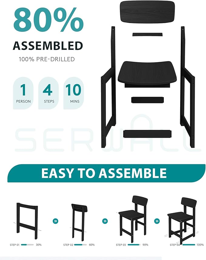 SERWALL Outdoor Bar Stools Set of 2, All Weather HDPE 25" Counter Height Bar Stools with Back, Outdoor Armless Barstools for Patio, Garden, Backyard, Balcony, Poolside, Black