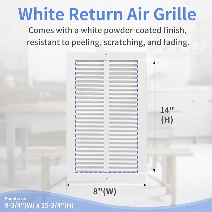 8"W x 14"H [Duct Opening Size] Steel Return Air Grille, Air Return Vent Cover for Ceiling and Sidewall - HVAC Air Vent Covers - [Outer Dimensions: 9.75"W x 15.75"H]