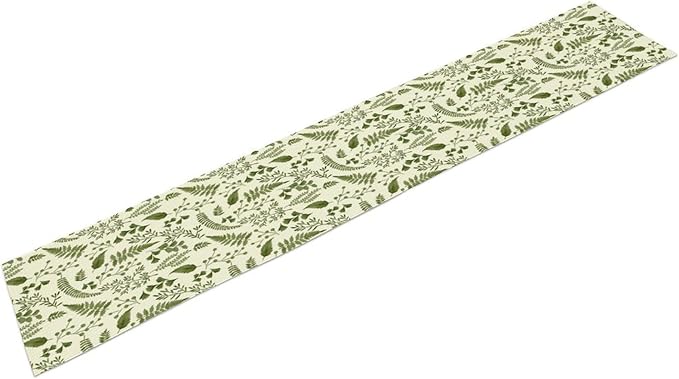 Green Leaves Table Runner,Spring Summer Herbs Botanical Natural Plants Print Table Runner for Kitchen Dining Table Farmhouse Home Party Decor 13x108in