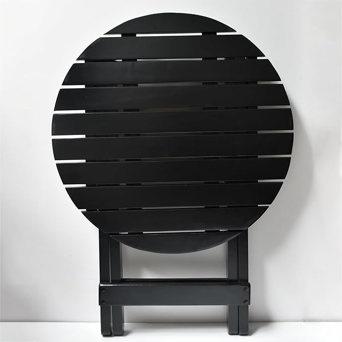 Outdoor Small Round Folding Side Tables, Foldable Wooden End Table for Indoor, Porch, Patio, Camping as Coffee Table or Plant Stand, Black ﻿