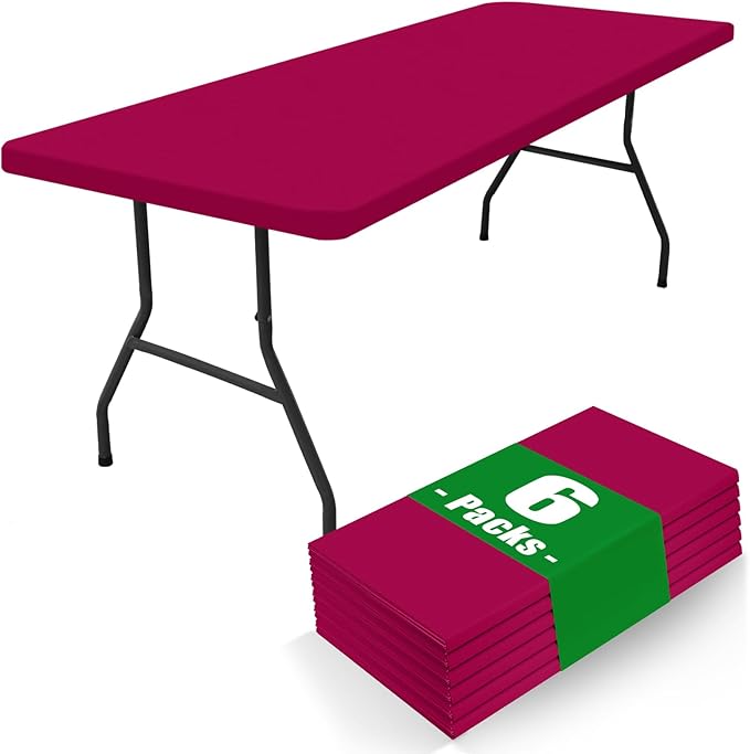 Spandex 8 Foot Rectangle Table Cloth 6 Pack, Elastic Fitted Tablecloths for Picnic, Stretch Washable Patio Table Cover for Outdoor, Camping, Banquet and Parties (Fuchsia, 30"x96")