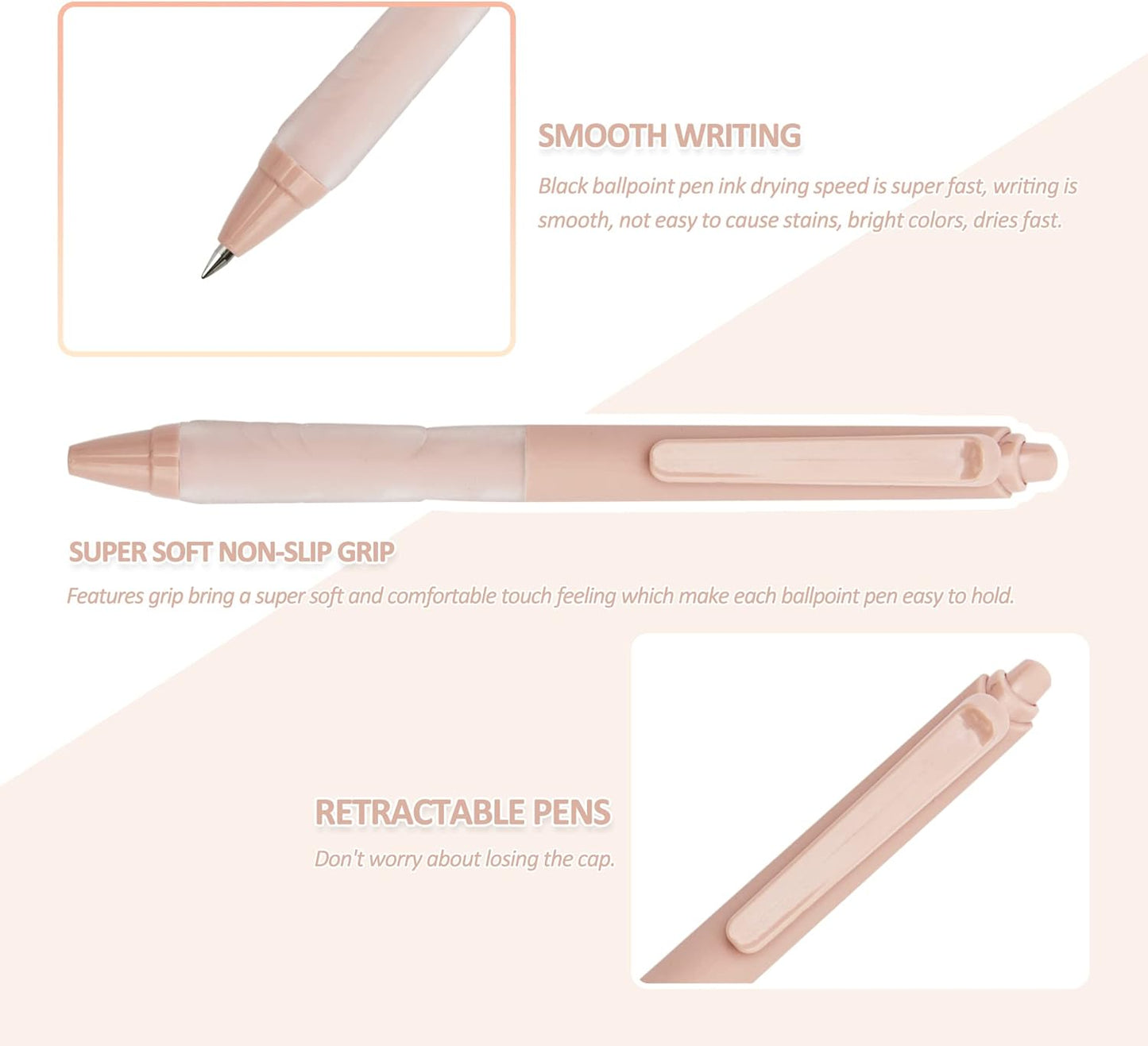 Linbsunne Ballpoint Pens Medium Point 1mm Black Pen with Super Soft Grip Ball Point Pen for Men Women Retractable Pens (6-pack)