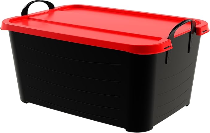 Life Story 6 Pack Heavy Duty Stackable Storage Bin, 55 Quart Home Organizer, Versatile Lightweight Locking Bins with Carrying Handles, Black/Red