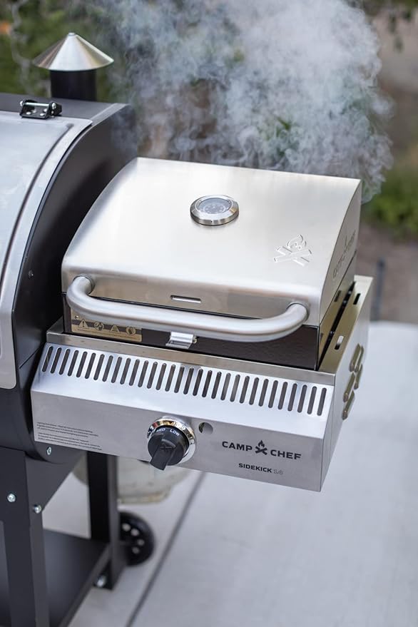 Camp Chef Sidekick Sear - Includes BBQ Box for Pellet Grill - Accessory for Outdoor Cooking - Sear & Grill with Ease - 14" Cooking System Compatible, Silver