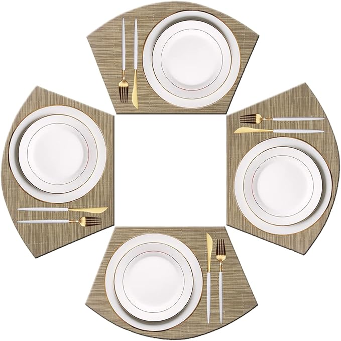 PIGCHCY Wedge Shaped Placemats for Dining Table Washable Vinyl Placemats Heat Resistant Table Mats Set of 4 (Beige)