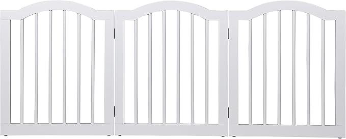 INTERNET'S BEST Arched Top Dog Gate | 3 Panel, 24" H Wooden Pet Barrier for Dogs or Cats | Freestanding Folding Room Divider for Doorways, Hallways, Stairs, and Porch | Portable, Extra Wide | White